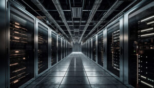 Mainframe in a row, network security design warehouse generated by AI